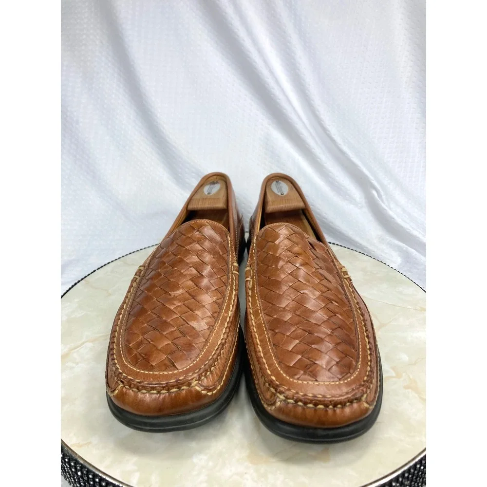 Johnston & Murphy Tidwell Woven Leather Loafer Shoes Mens 12 Brown Basketweave